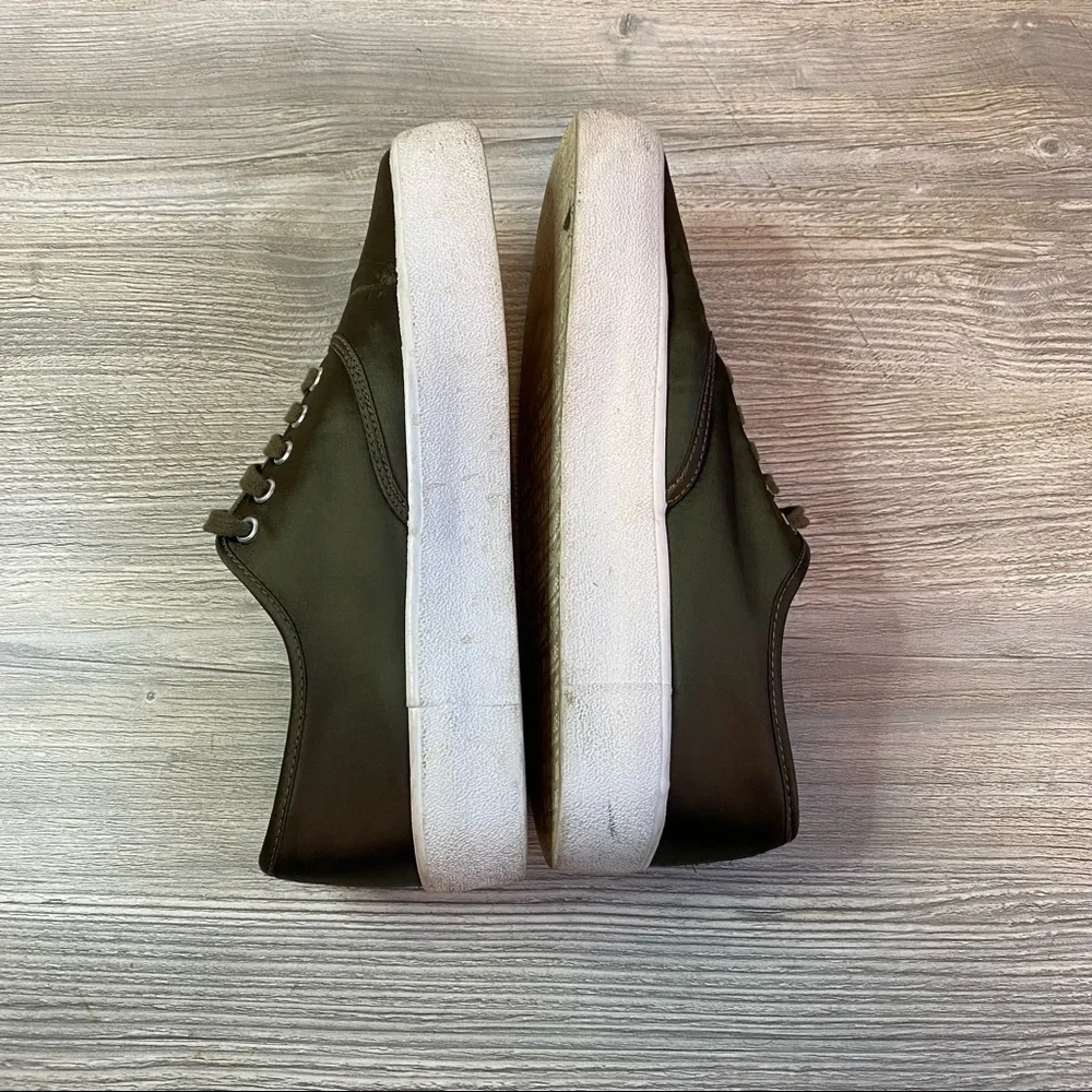 Olive satin lace up sneakers with chunky white soles size 40 Pull & Bear
